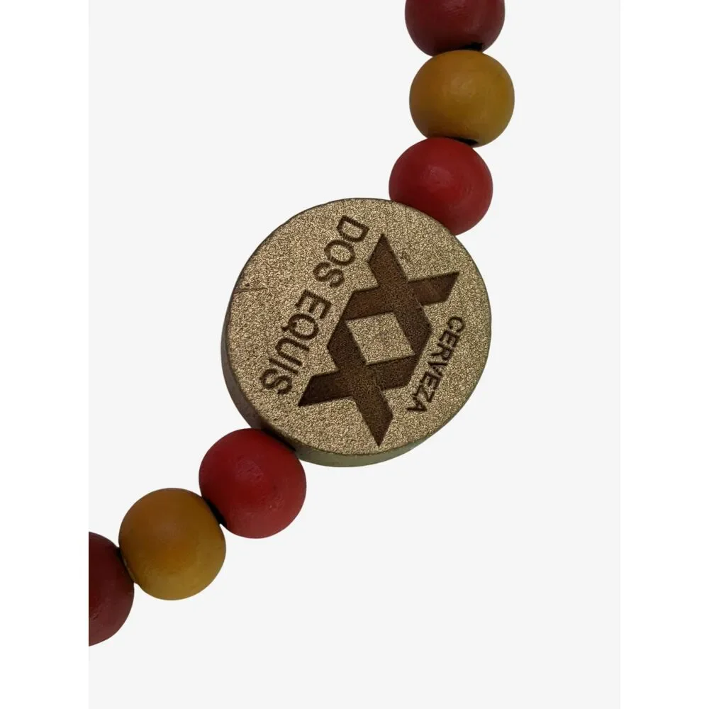 Dos Equis XX Beer Wood Mardi Gras Festival Bead Necklace Advertising Vintage Y2K